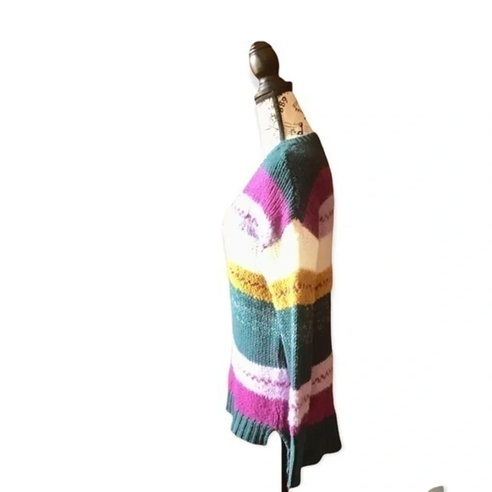Caslon Striped V-Neck Knit Sweater Womens XS Colorblock Pullover Coastal Preppy